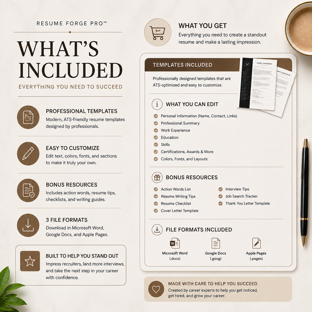 ResumeForge Pro™ ( Professional ATS Resume & Cover Letter Kit )