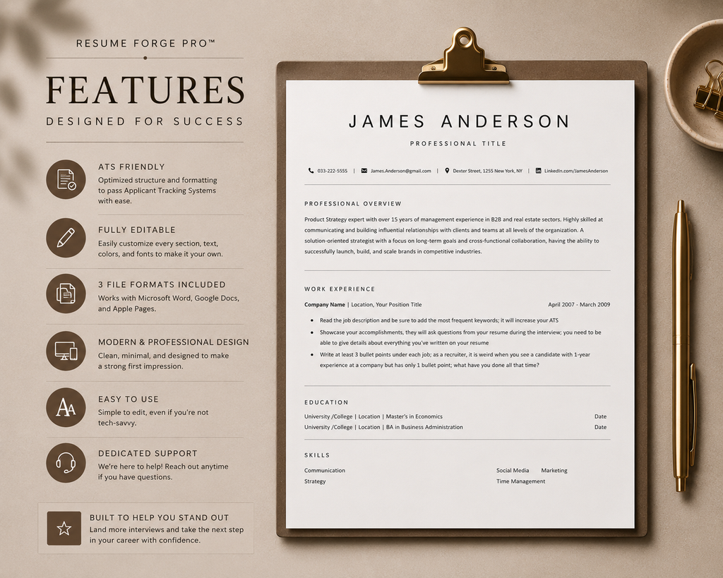 ResumeForge Pro™ ( Professional ATS Resume & Cover Letter Kit )